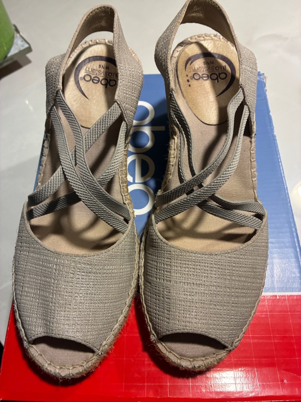 Abeo Taupe Crisscross Espadrille Wedges Size 6